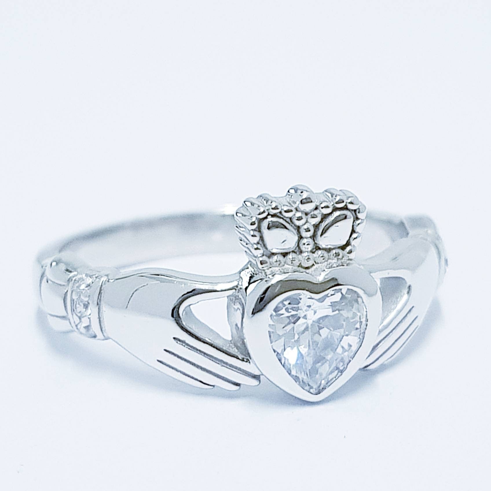 Sterling Silver Claddagh ring, Birthstone Claddagh Ring, April claddagh