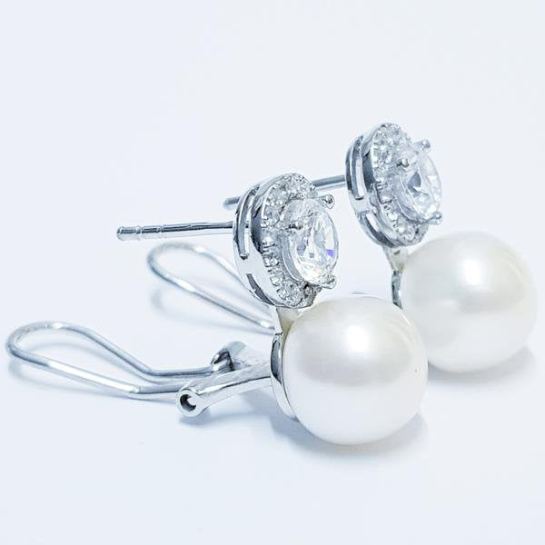 Pearl Earrings, Bridal Earrings, Vintage Pearl Earrings, Antique Earrings, Pearl and Diamond, sterling silver Earrings