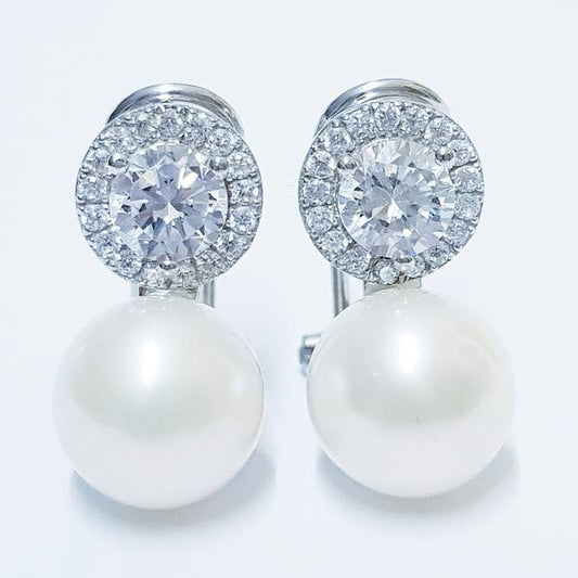 Pearl Earrings, Bridal Earrings, Vintage Pearl Earrings, Antique Earrings, Pearl and Diamond, sterling silver Earrings