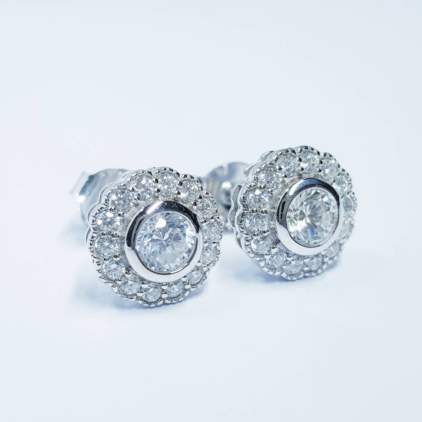 Antique style Halo Earrings, stud earrings, gifts for women, Bridal Jewelry, earrings for women, classic stud earrings
