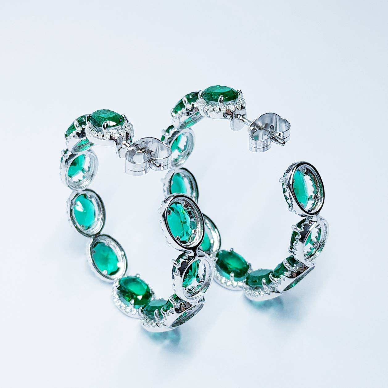 Large Green Earrings, Statement Earrings, Glamourous Jewelry, Emerald and Diamonds