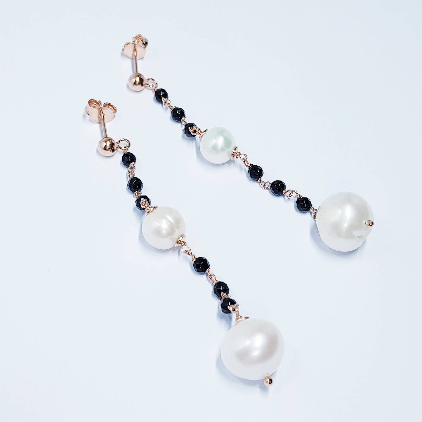 Pearl drop earrings, Rose gold earrings, Baroque pearl earrings, black earrings, old world earrings, earrings for women
