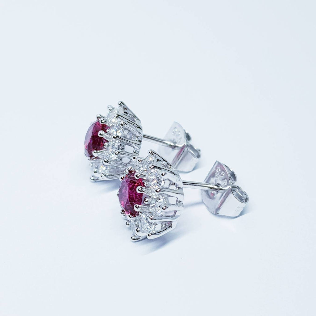 Red earrings, Spinel stud earrings, gift for women, vintage earrings, diamond halo earrings, earrings for women, classic stud earrings