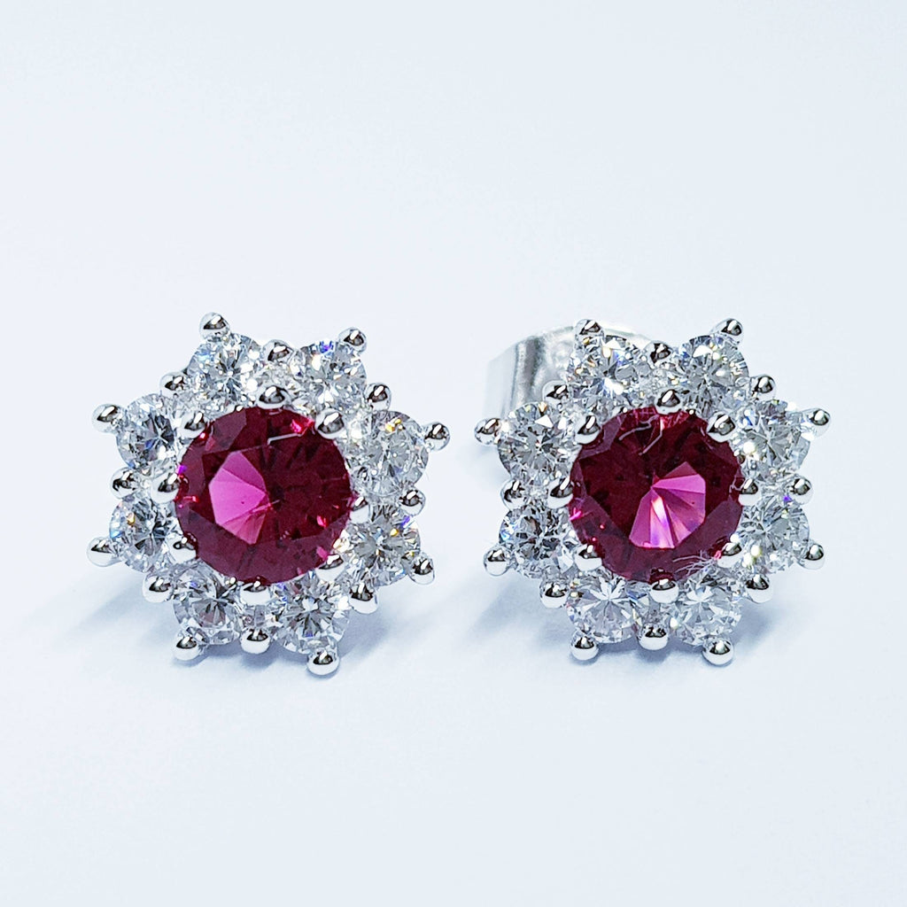 Red earrings, Spinel stud earrings, gift for women, vintage earrings, diamond halo earrings, earrings for women, classic stud earrings