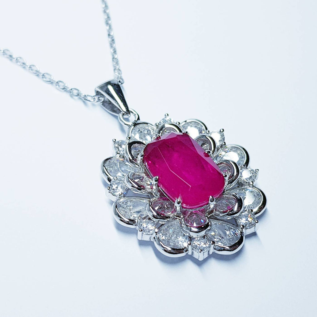 Vintage faux ruby Necklace, rose cut stones, Antique red pendant, Vintage Jewelry, July Birthstone