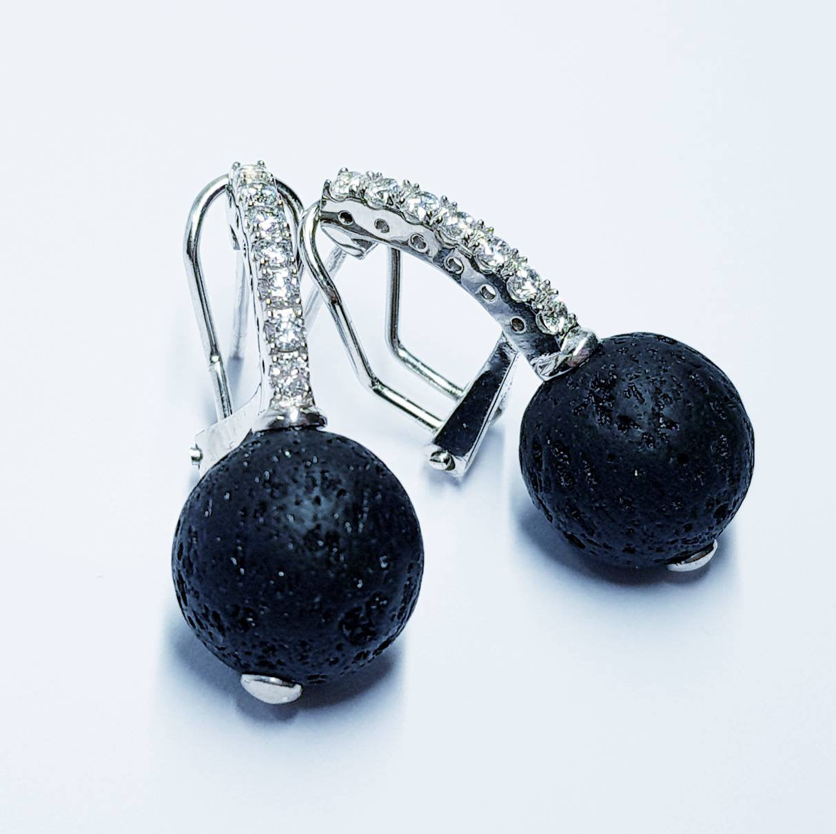 Lava rock drop earrings, Statement earrings, black bead earrings, vintage earrings, old world earrings, ball earrings