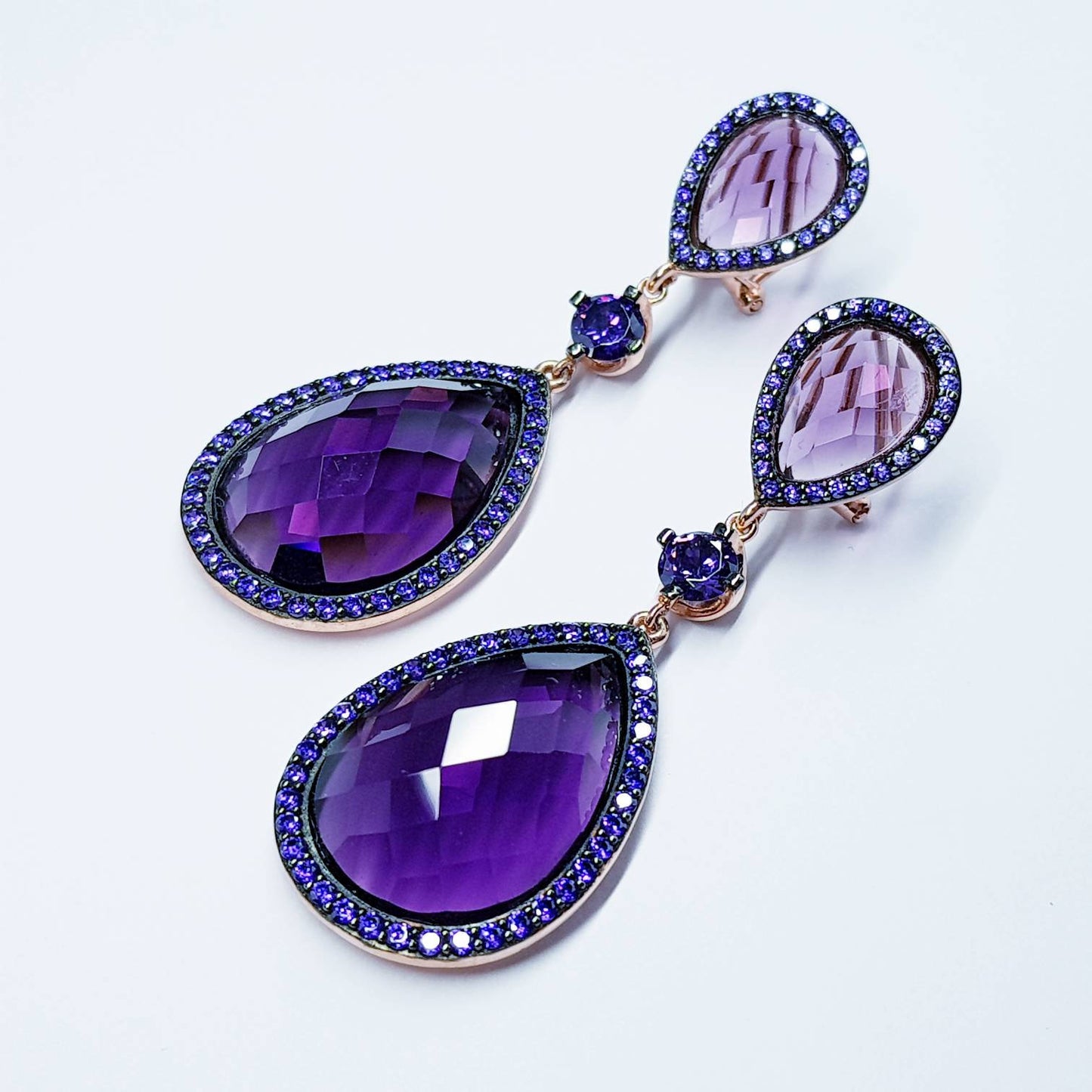 Large purple Earrings, Statement Earrings, Glamourous Jewelry, Rose gold Earrings, Rockstar Jewelry