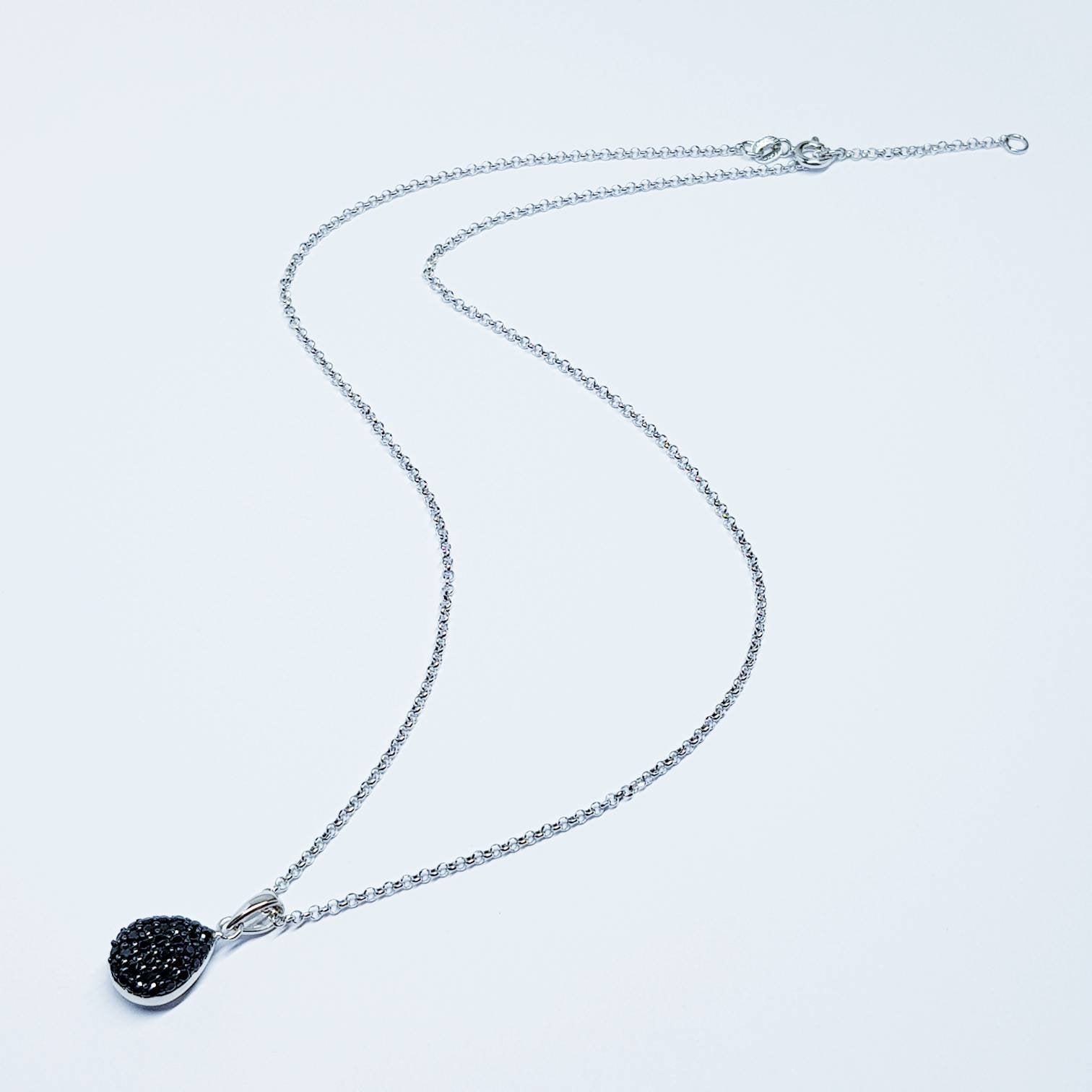 Sterling silver black necklace, small black pendant, Vintage necklace, antique style pendant