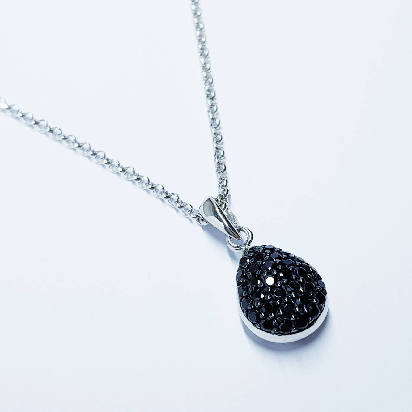 Sterling silver black necklace, small black pendant, Vintage necklace, antique style pendant