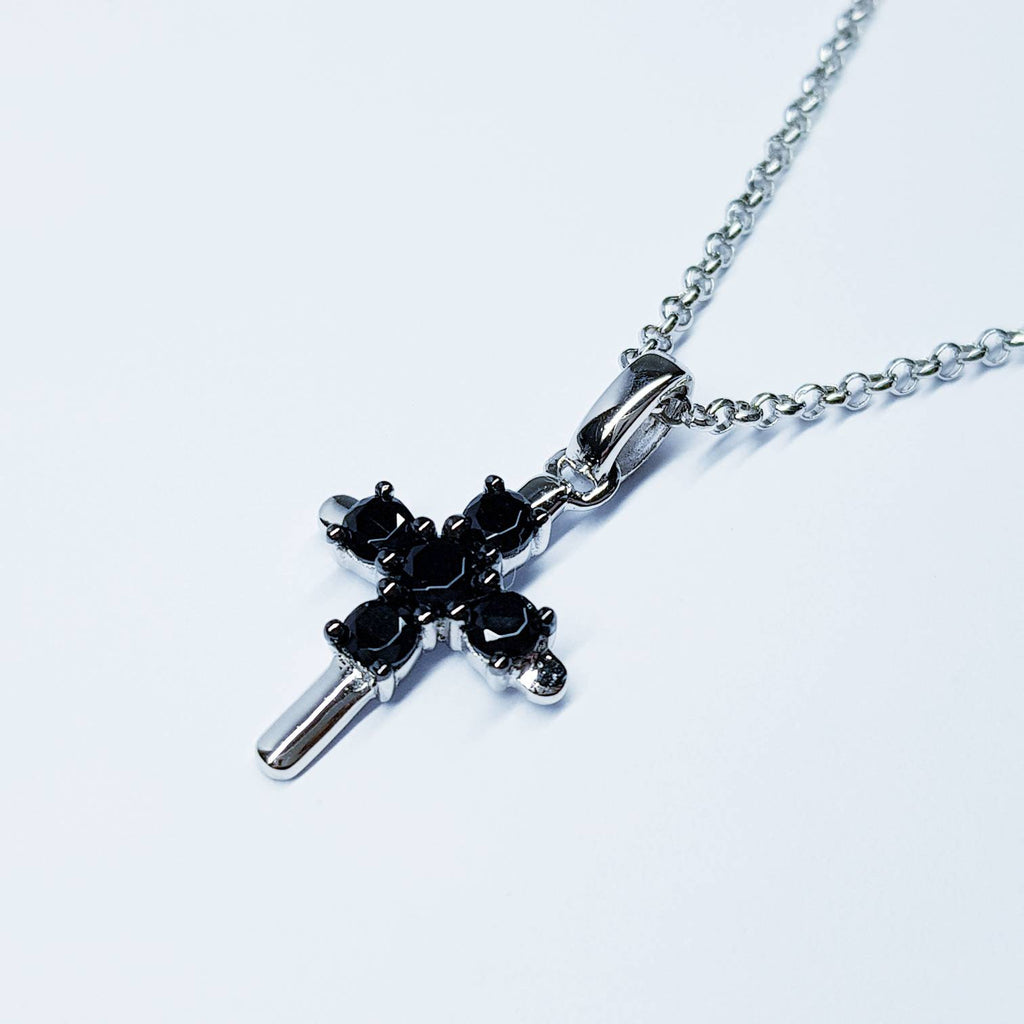 Sterling Silver Cross, small cross, delicate Cross, Black Diamond Cross, Vintage Jewelry