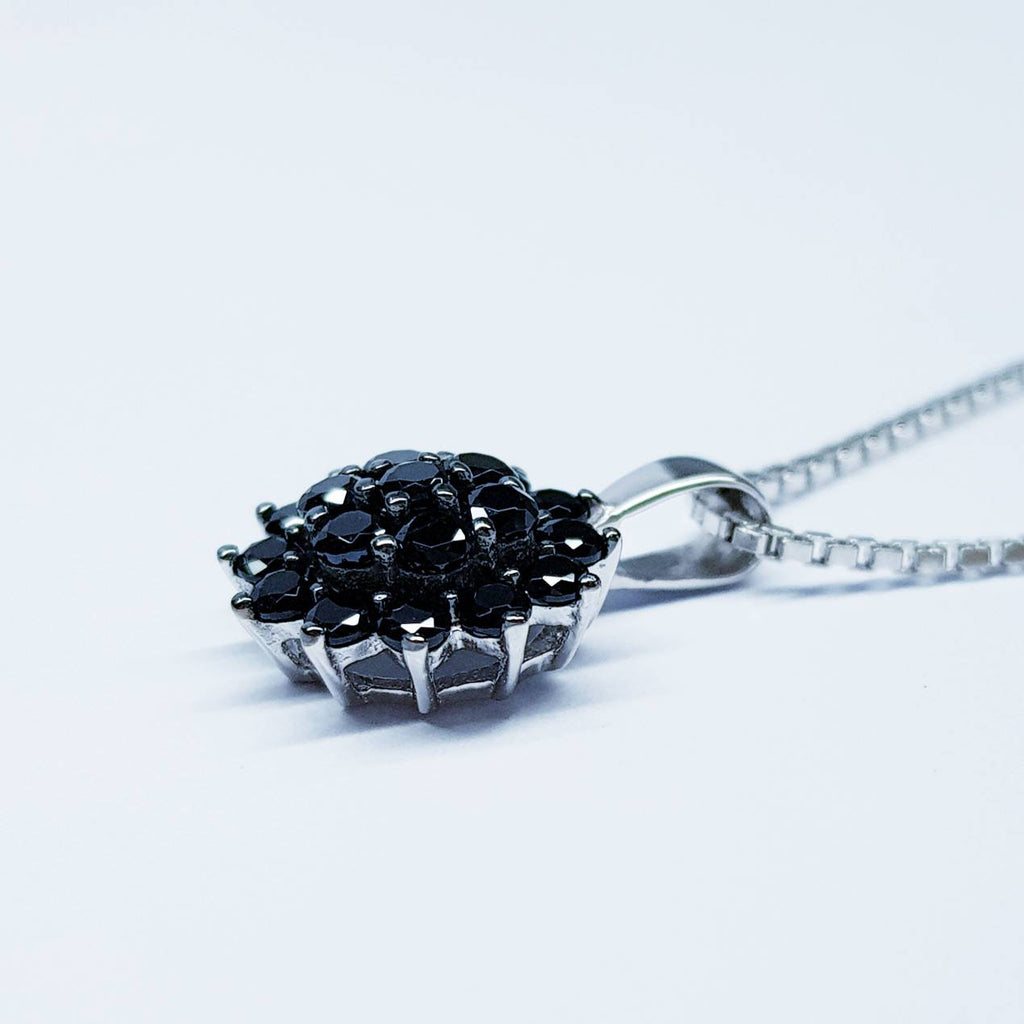 Sterling silver black necklace, small black pendant, Vintage necklace, antique style pendant