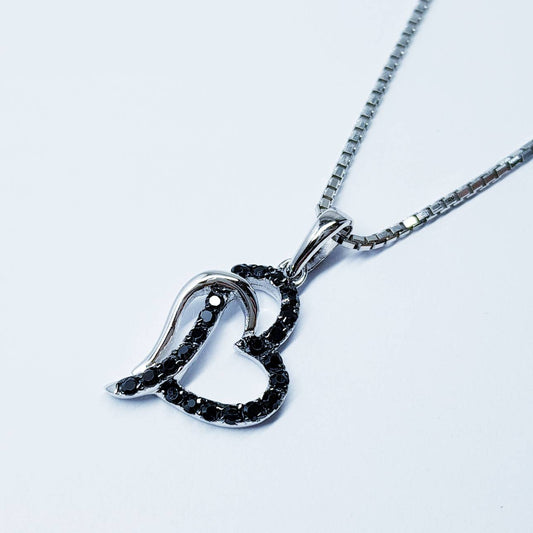 Heart necklace, interlocking hearts pendant, black heart pendant, dainty heart, elegant necklace