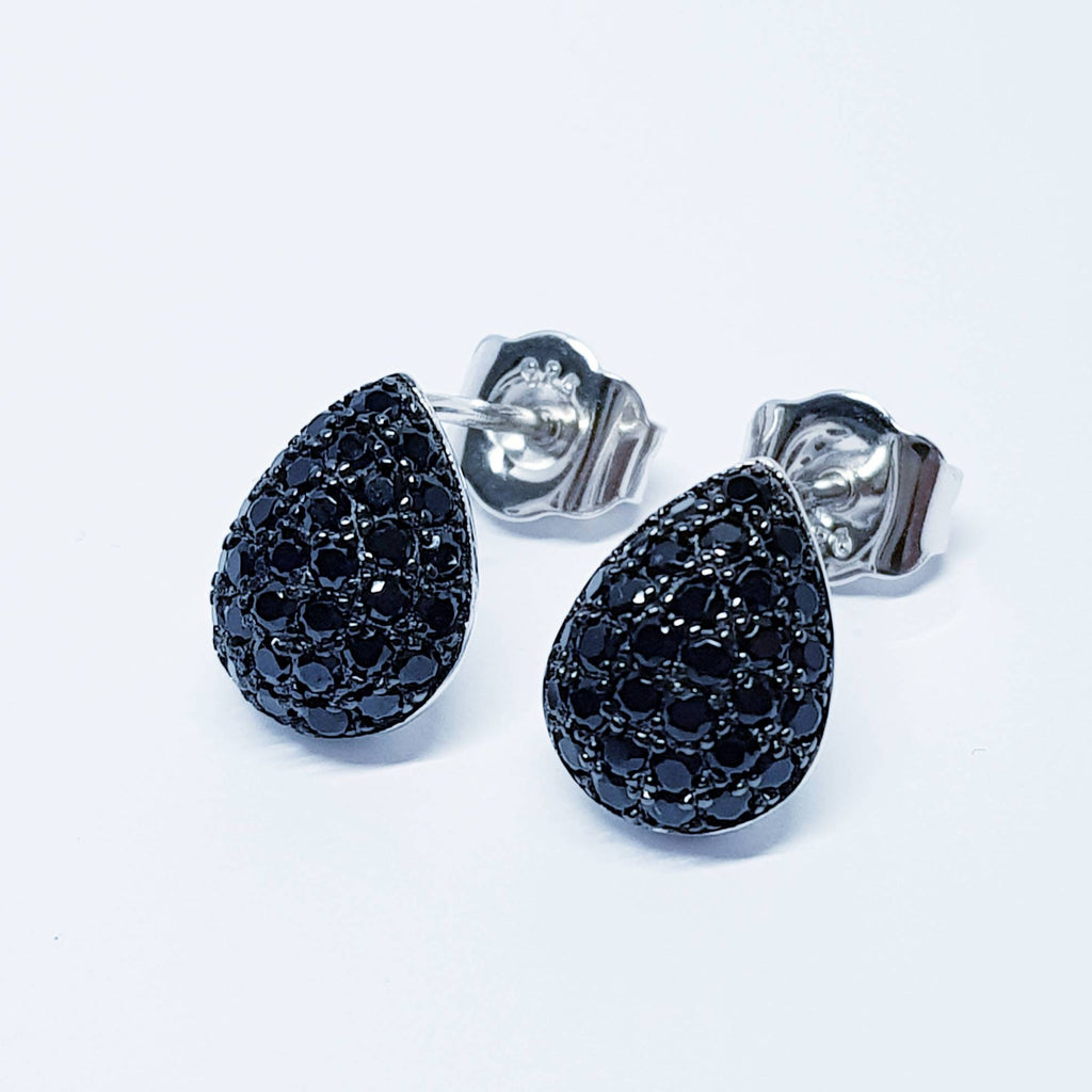 Teardrop earring stud, Black earring drop, Elegant dress earring, Classic black jewelry, vintage jewelry