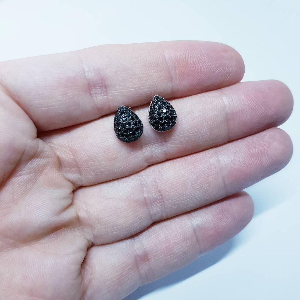 Teardrop earring stud, Black earring drop, Elegant dress earring, Classic black jewelry, vintage jewelry