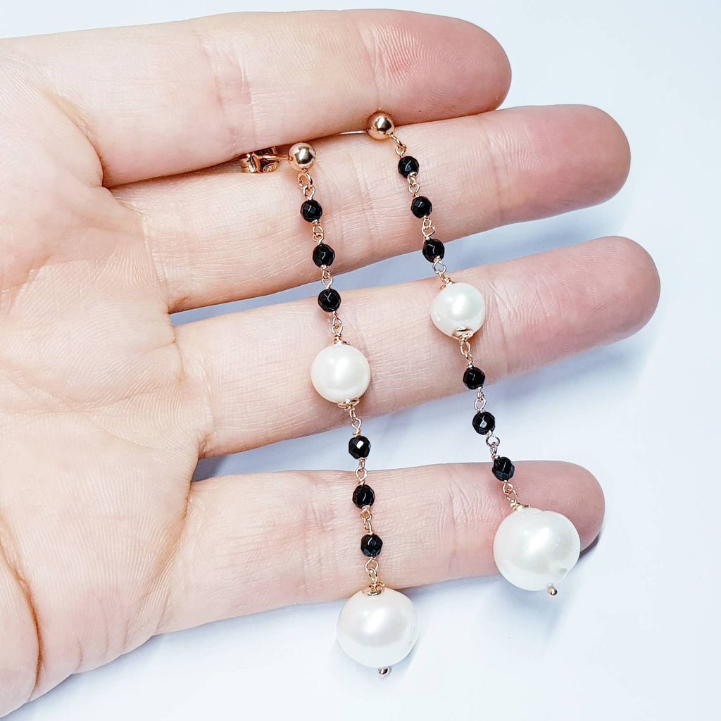 Pearl drop earrings, Rose gold earrings, Baroque pearl earrings, black earrings, old world earrings, earrings for women