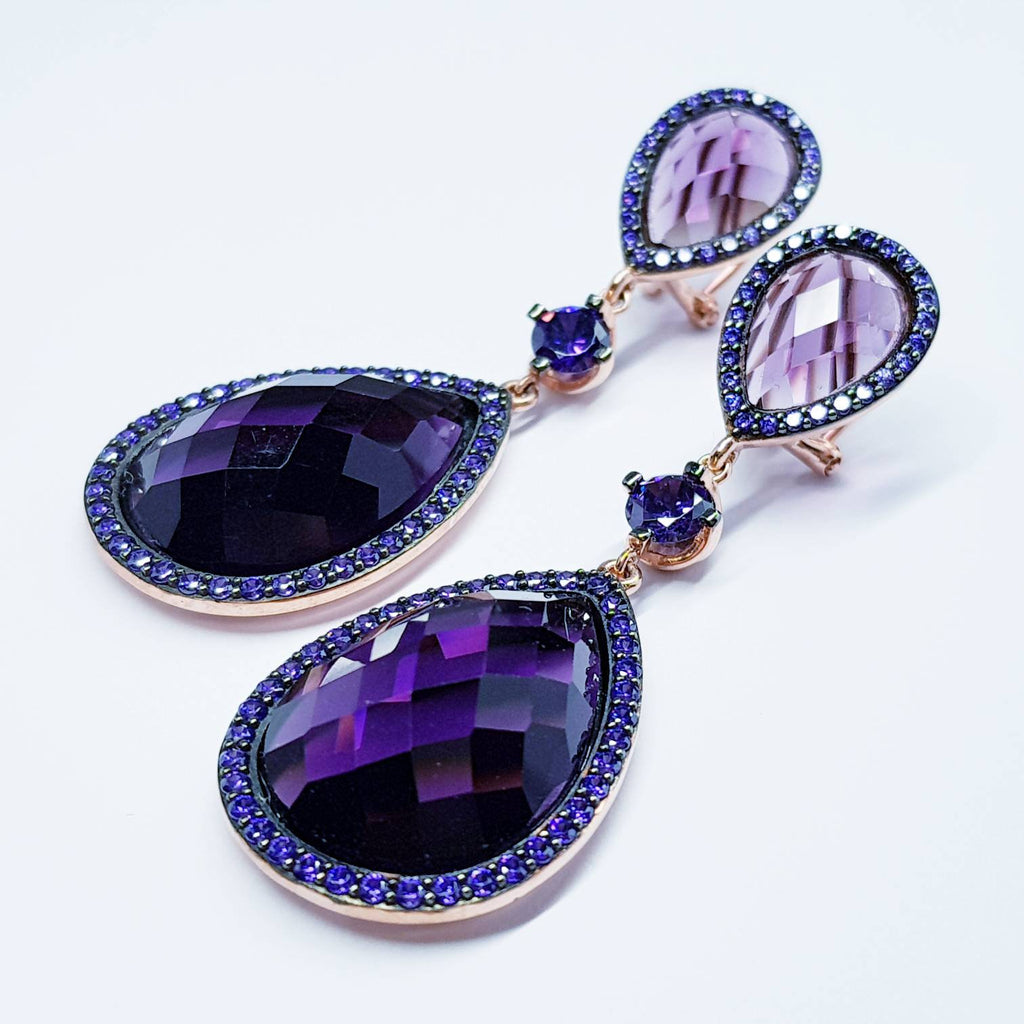 Large purple Earrings, Statement Earrings, Glamourous Jewelry, Rose gold Earrings, Rockstar Jewelry
