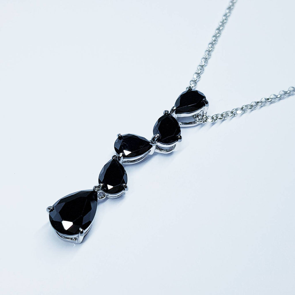 Sterling silver black necklace, large black pendant, Vintage necklace, antique style pendant