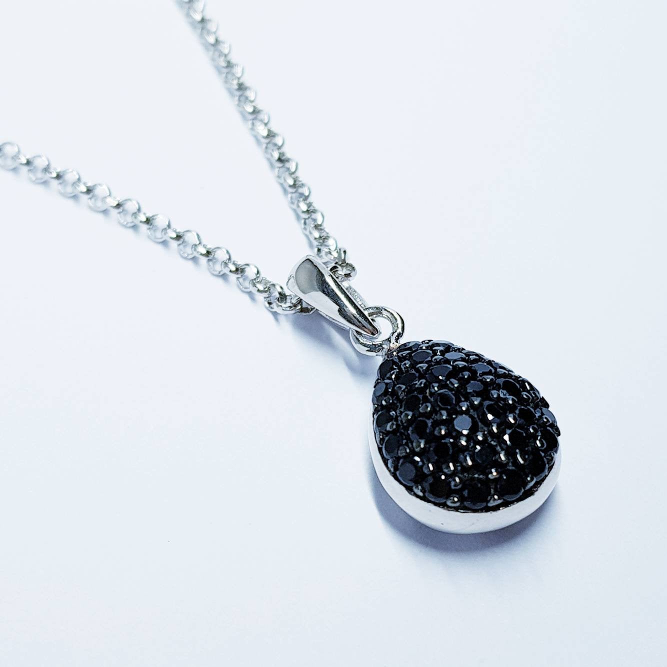 Sterling silver black necklace, small black pendant, Vintage necklace, antique style pendant