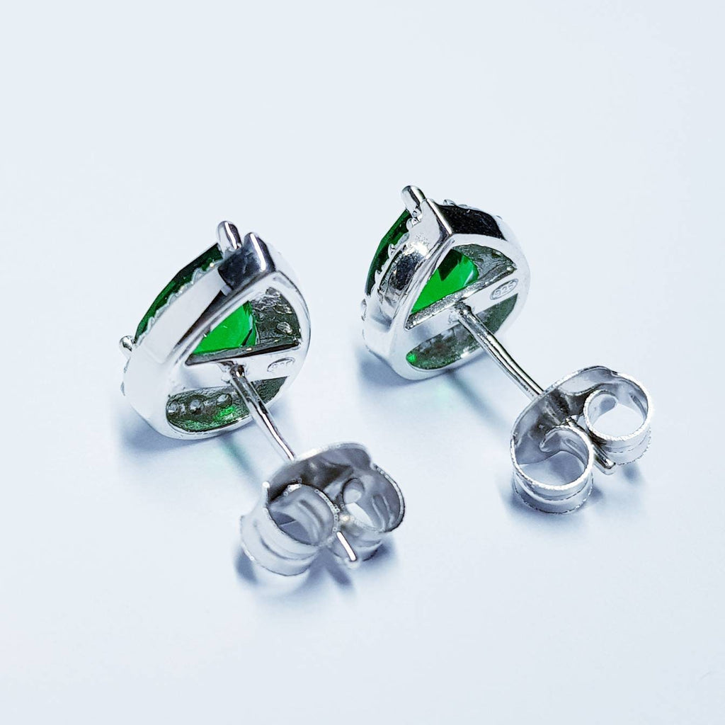 Emerald stud earrings, green earrings, green studs, diamond halo earrings, gifts for her, Green teardrop earrings
