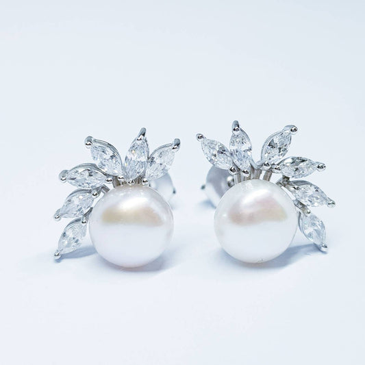 Pearl stud earrings, classic earrings, antique pearl earrings, vintage earrings, marquis earrings, earrings for women