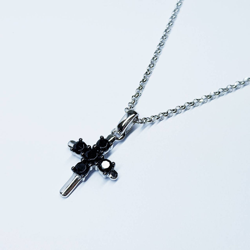 Sterling Silver Cross, small cross, delicate Cross, Black Diamond Cross, Vintage Jewelry