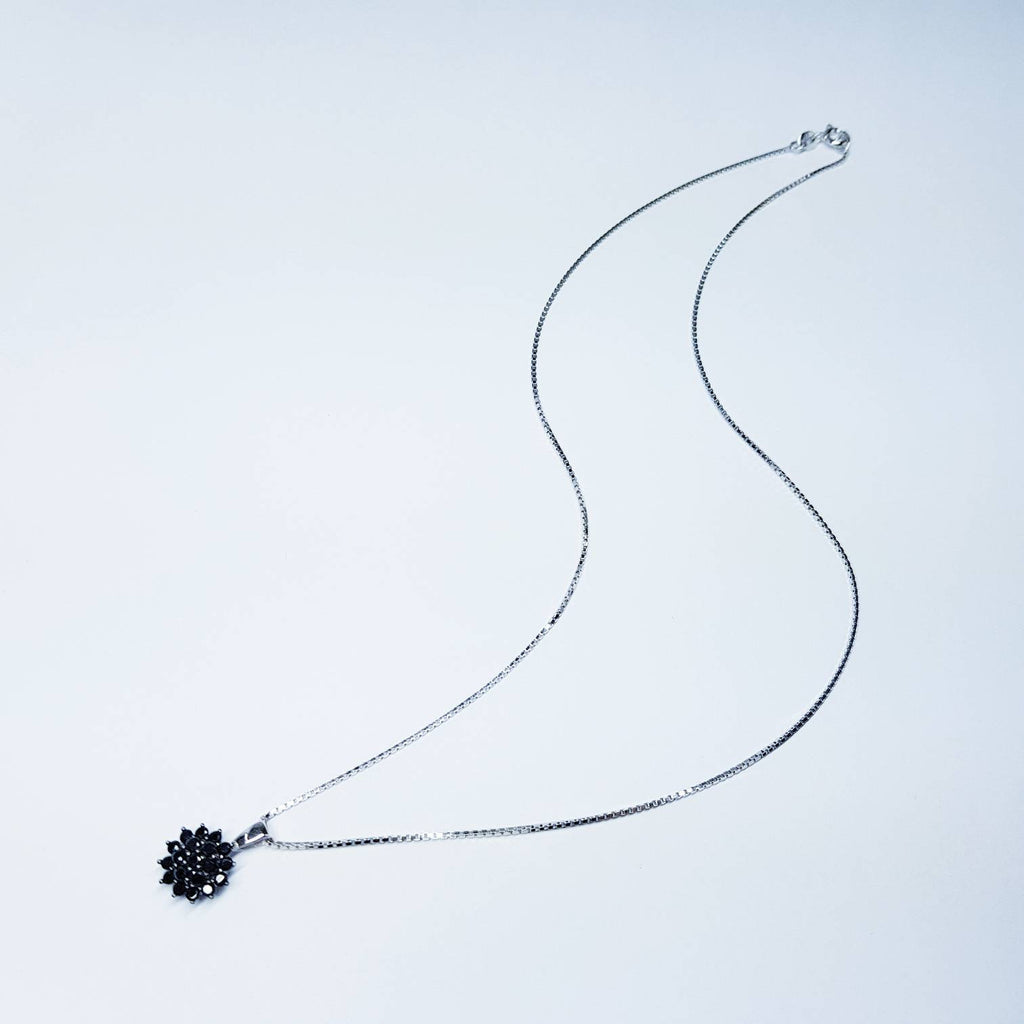 Sterling silver black necklace, small black pendant, Vintage necklace, antique style pendant