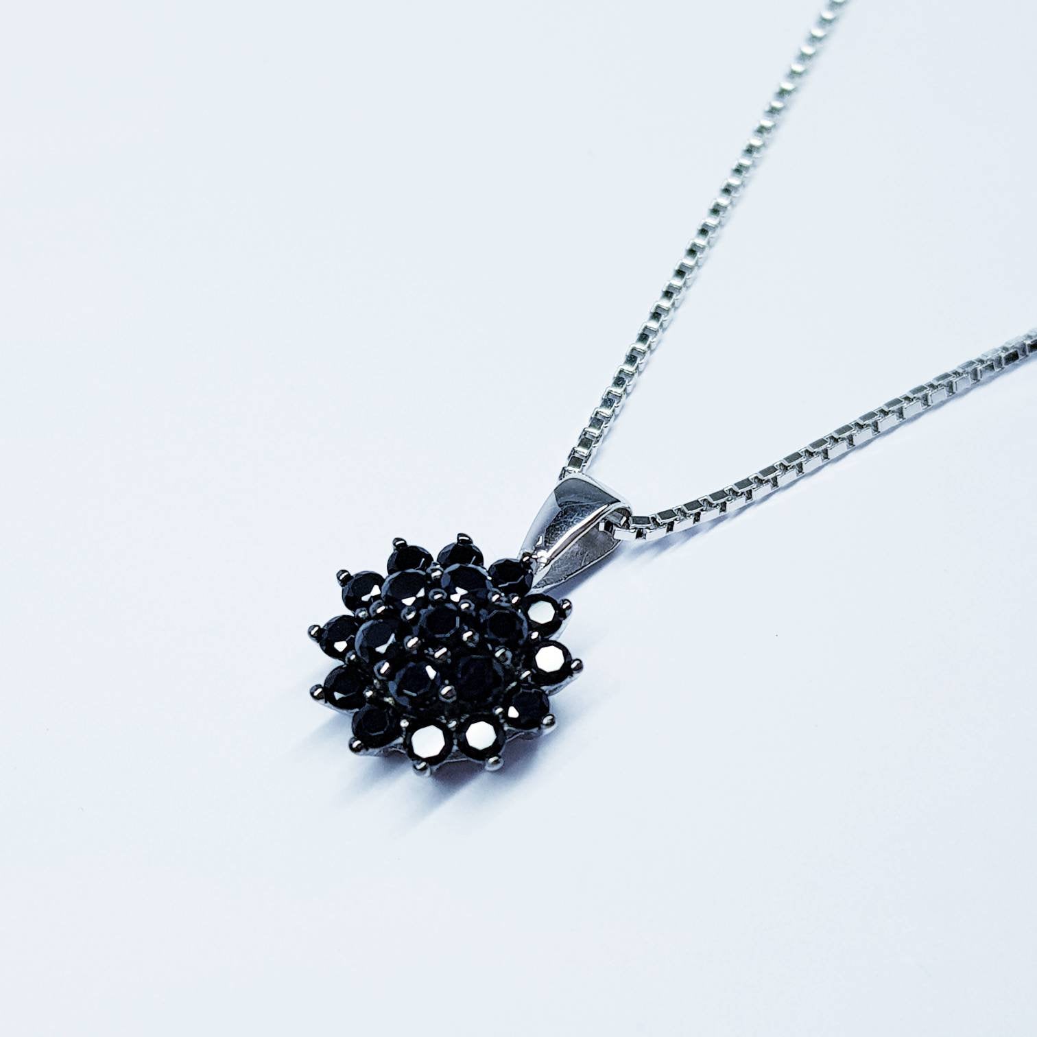 Sterling silver black necklace, small black pendant, Vintage necklace, antique style pendant