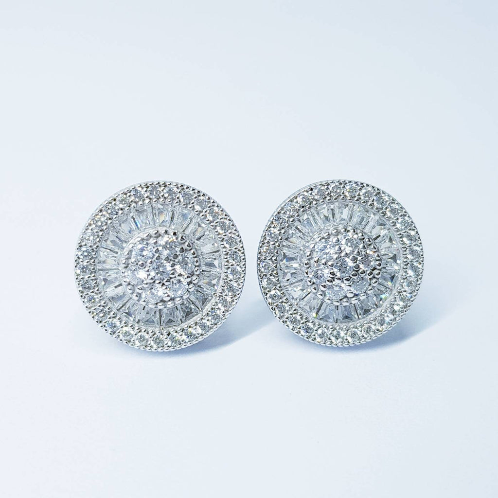 Large stud Earrings, round halo earrings, diamond simulant earrings, Sterling Silver earrings, evening jewelry