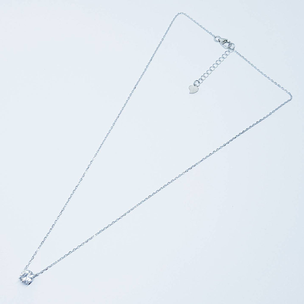 Sterling silver single stone pendant, Classic faux diamond necklace, floating diamond necklace