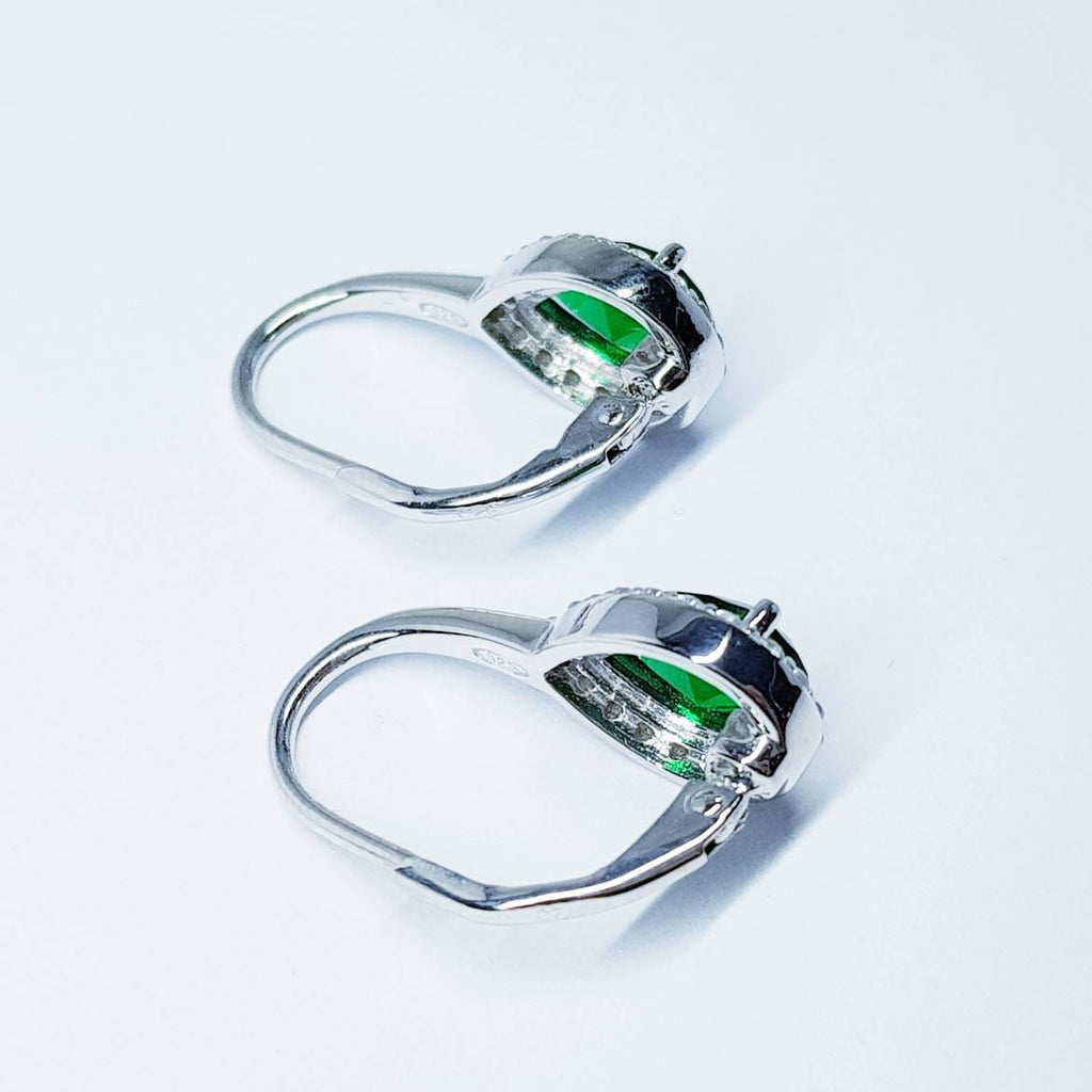 Emerald Green earrings, green drop earrings, vintage earrings, sterling silver teardrop earrings, lever back earrings