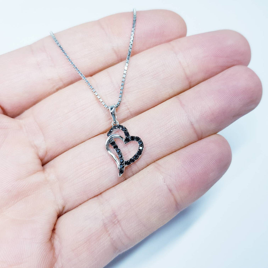 Heart necklace, interlocking hearts pendant, black heart pendant, dainty heart, elegant necklace