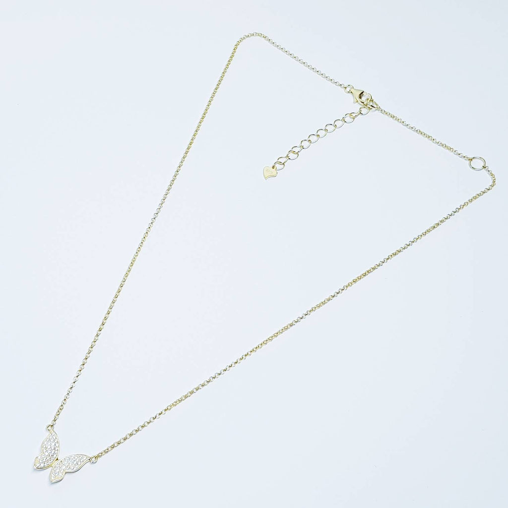 Butterfly necklace, yellow gold plated dainty butterfly pendant