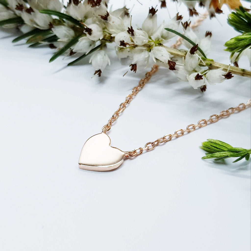 Small rose gold plated vermeil, sterling silver heart pendant, simple dainty heart necklace