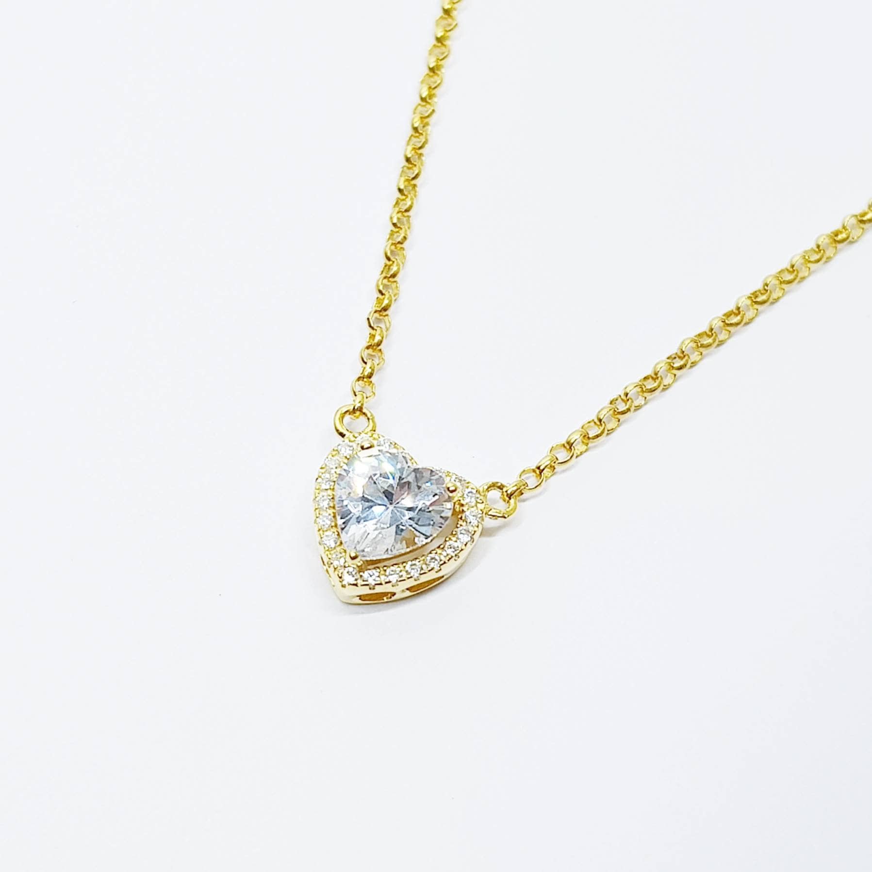 Sterling Silver CZ Heart Necklace, Silver Heart Diamond Necklace, Silver Heart Necklace, Cute Everyday Dainty Necklace