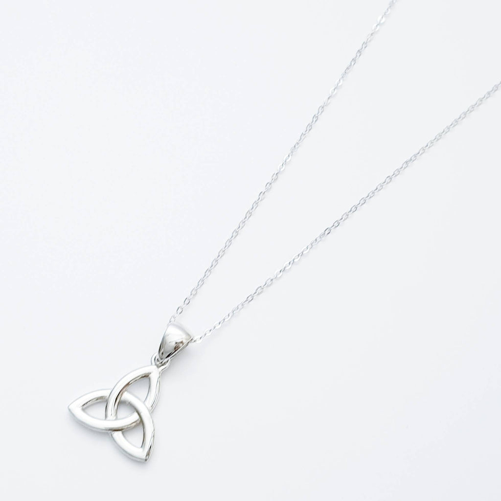 Classic Trinity knot celtic pendant, sterling silver celtic necklace made in Ireland, angel wing chain, triquetra necklace