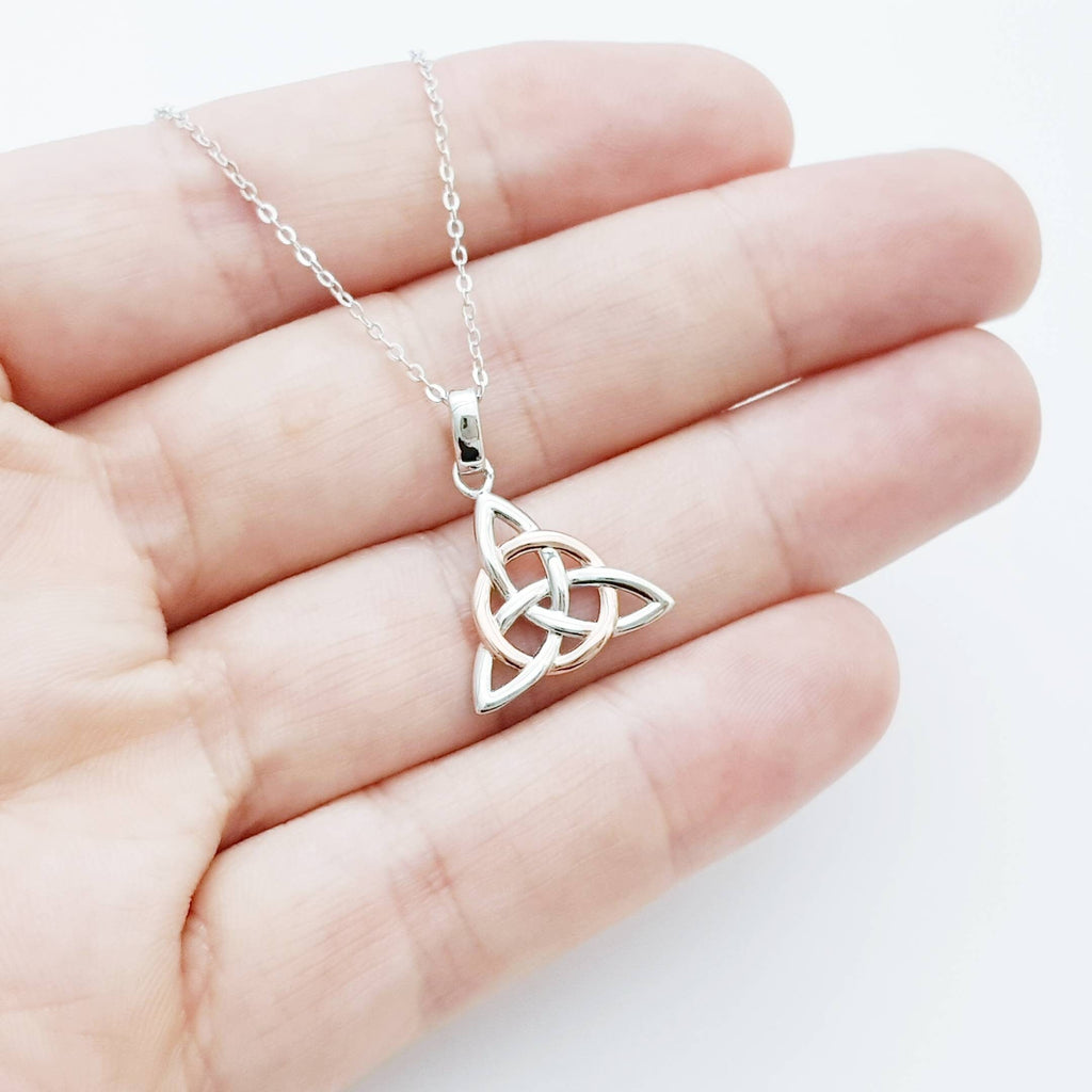 Celtic knot pendant, rose gold plated Celtic triquetra necklace, Celtic jewelry made in Ireland