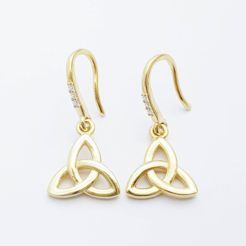 Dainty Celtic drop Earrings, trinity knot French wire earrings, gold plated Celtic earrings