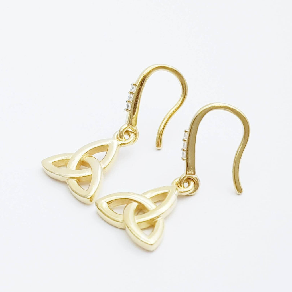Dainty Celtic drop Earrings, trinity knot French wire earrings, gold plated Celtic earrings