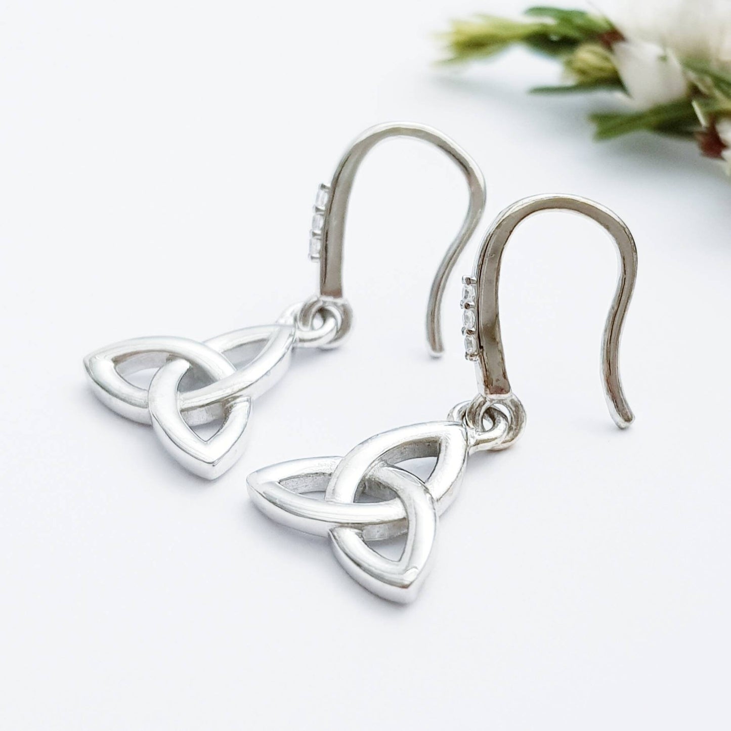 Minimal Celtic drop Earrings, trinity knot French wire earrings, small silver Celtic earrings