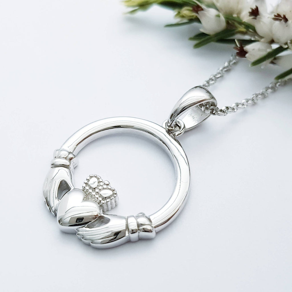 Sterling silver Claddagh pendant, claddagh necklace made in Ireland