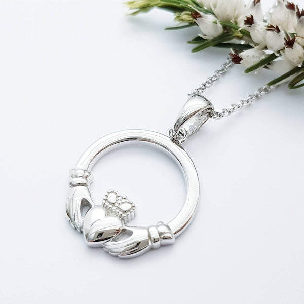 Sterling silver Claddagh pendant, claddagh necklace made in Ireland