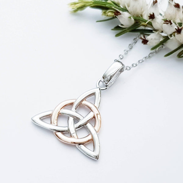Celtic knot pendant, rose gold plated Celtic triquetra necklace, Celtic jewelry made in Ireland