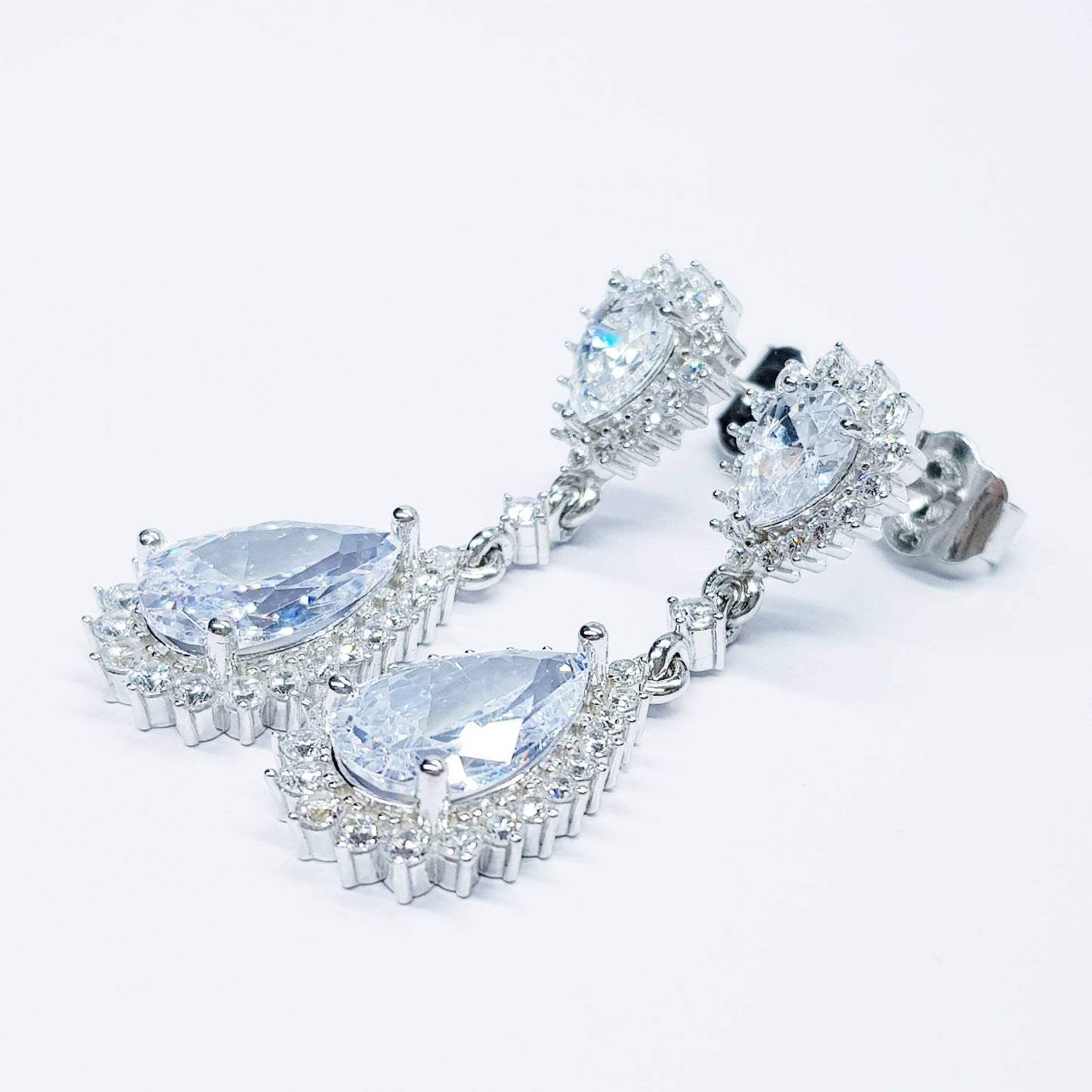 Long teardrop faux Diamond Earrings set in sterling silver