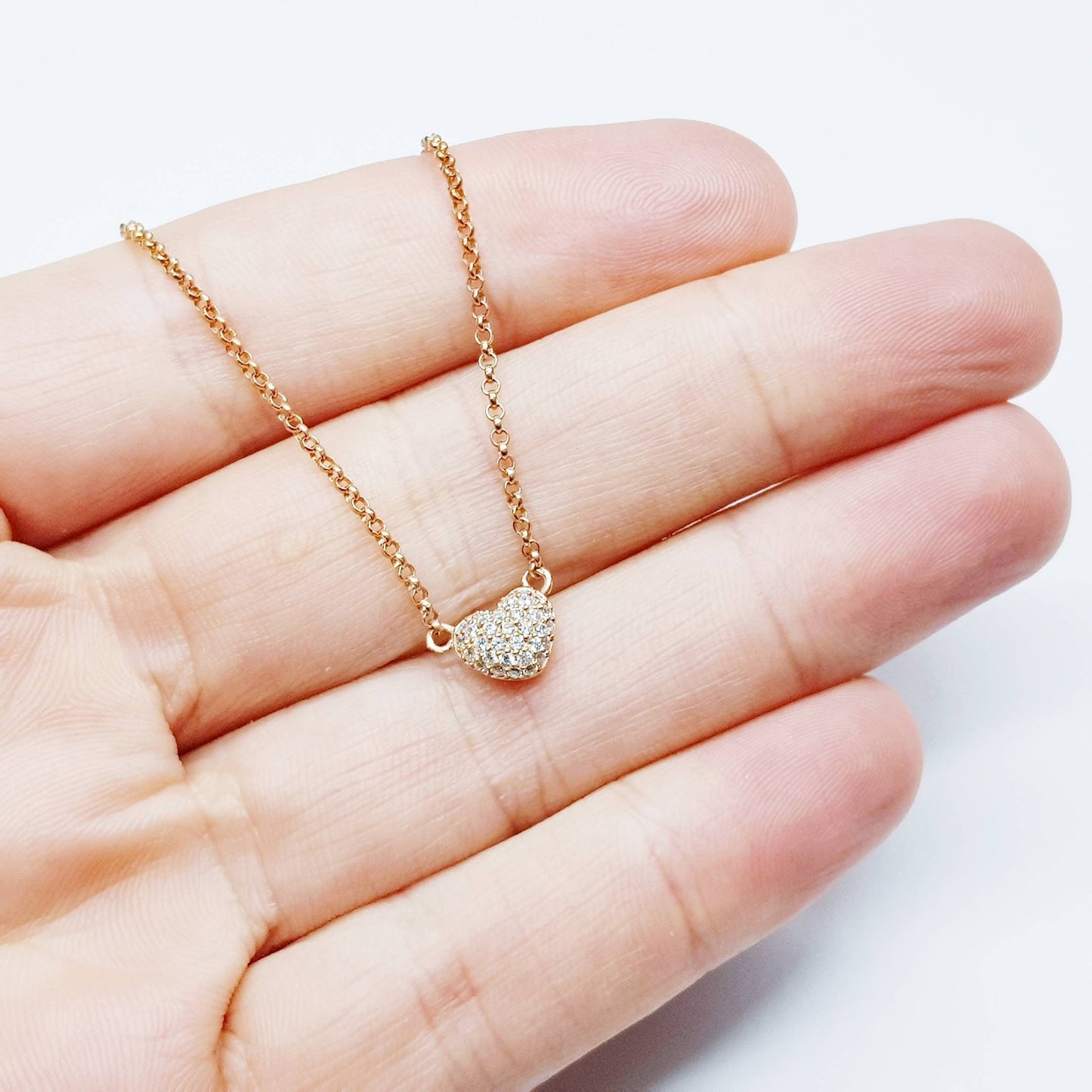 Small heart necklace, rose gold plated sterling silver heart pendant