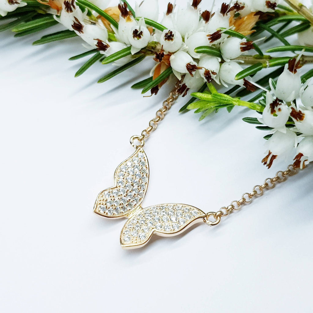 Butterfly necklace, rose gold plated dainty butterfly pendant