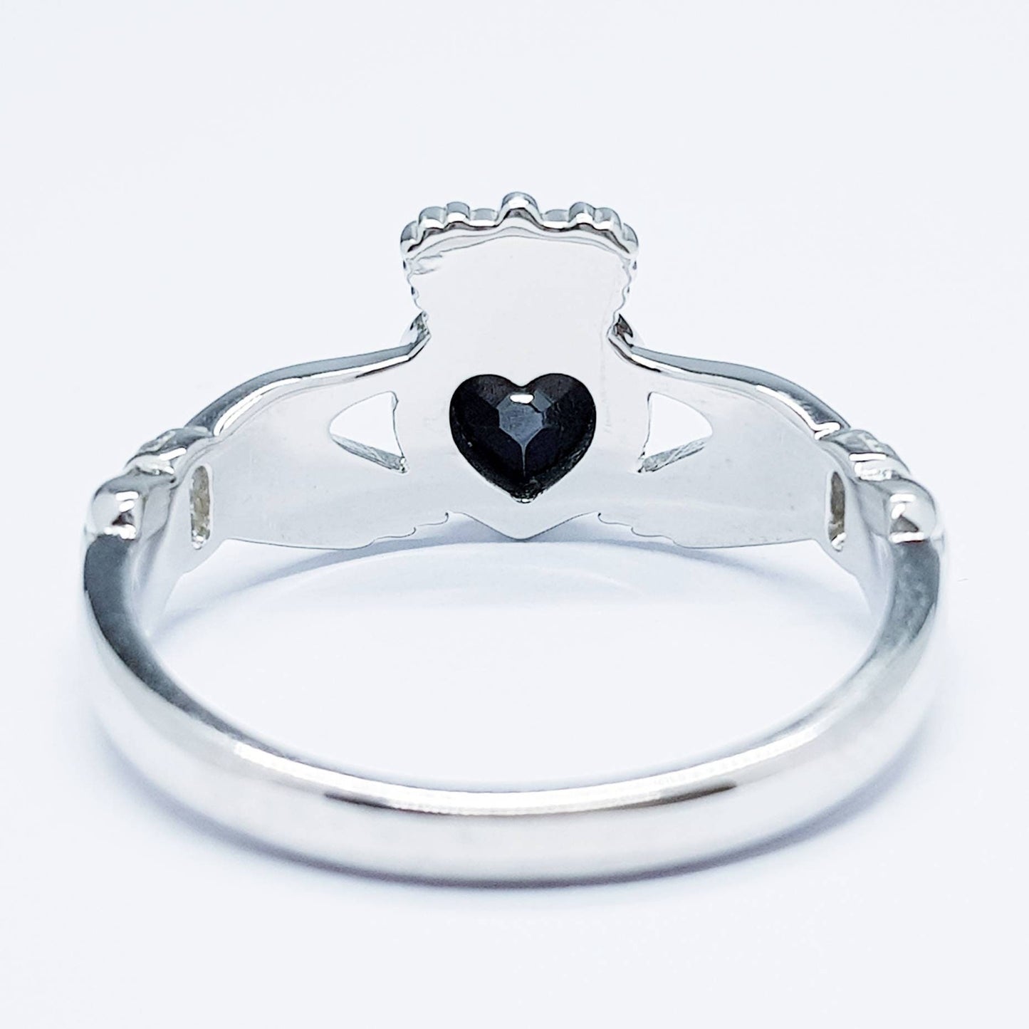 Irish Claddagh ring set with black stone, silver claddagh rings