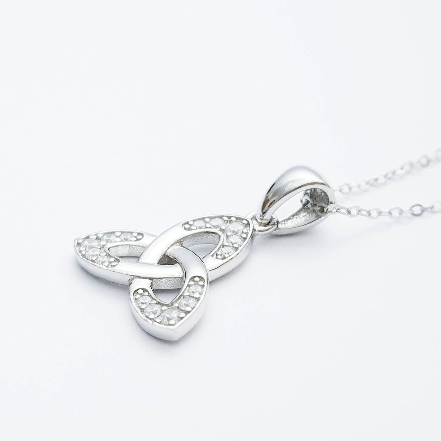 Celtic Trinity knot pendant, celtic triquetra necklace with angel wing chain