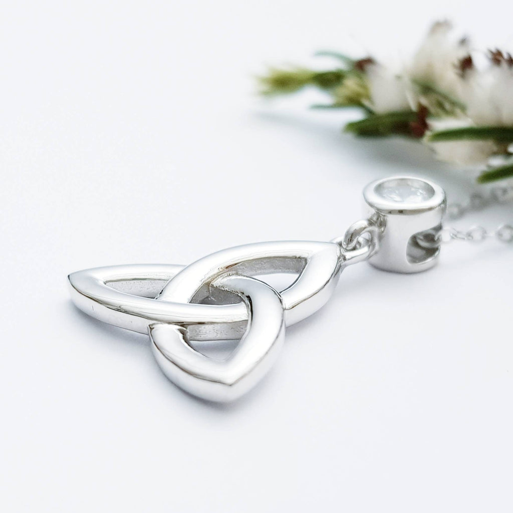Trinity knot pendant, celtic necklace made in Ireland, celtic angel wing chain