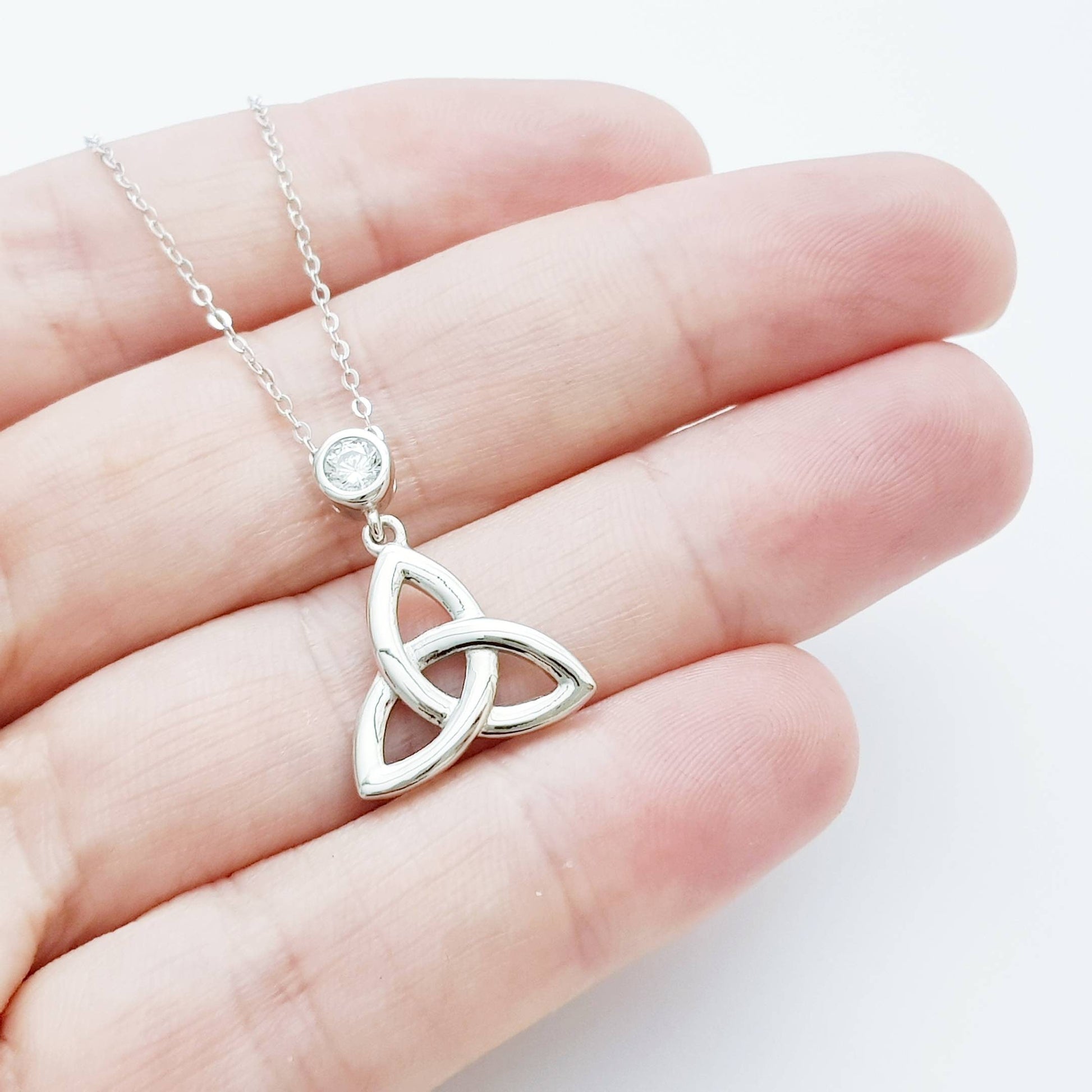 Trinity knot pendant, celtic necklace made in Ireland, celtic angel wing chain