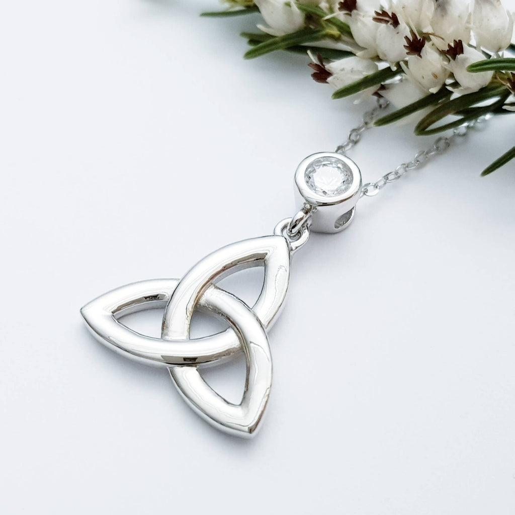 Trinity knot pendant, celtic necklace made in Ireland, celtic angel wing chain